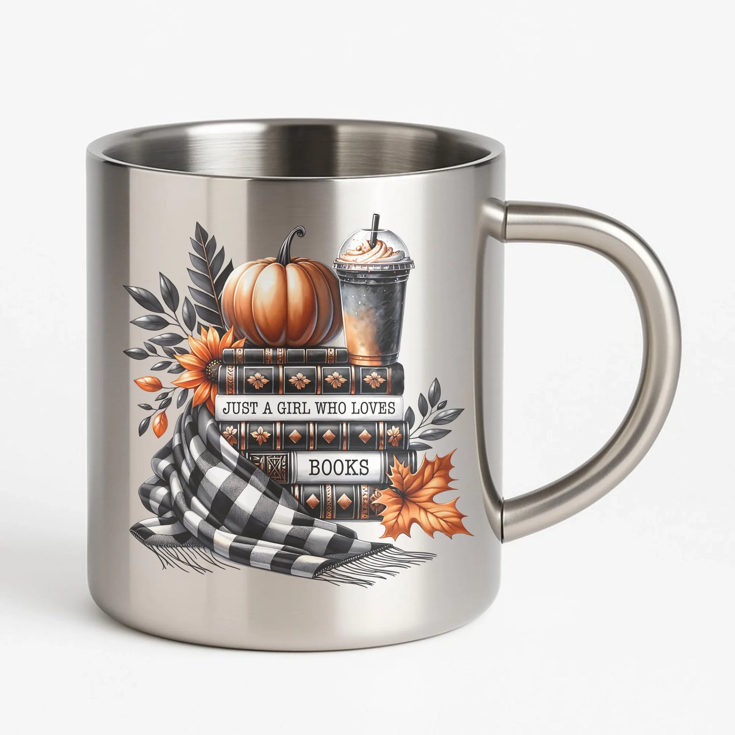 Kubek metalowy jesieniara - Książkara - prezent dla miłośniczki czytania książek JS13 - StoryCups.pl