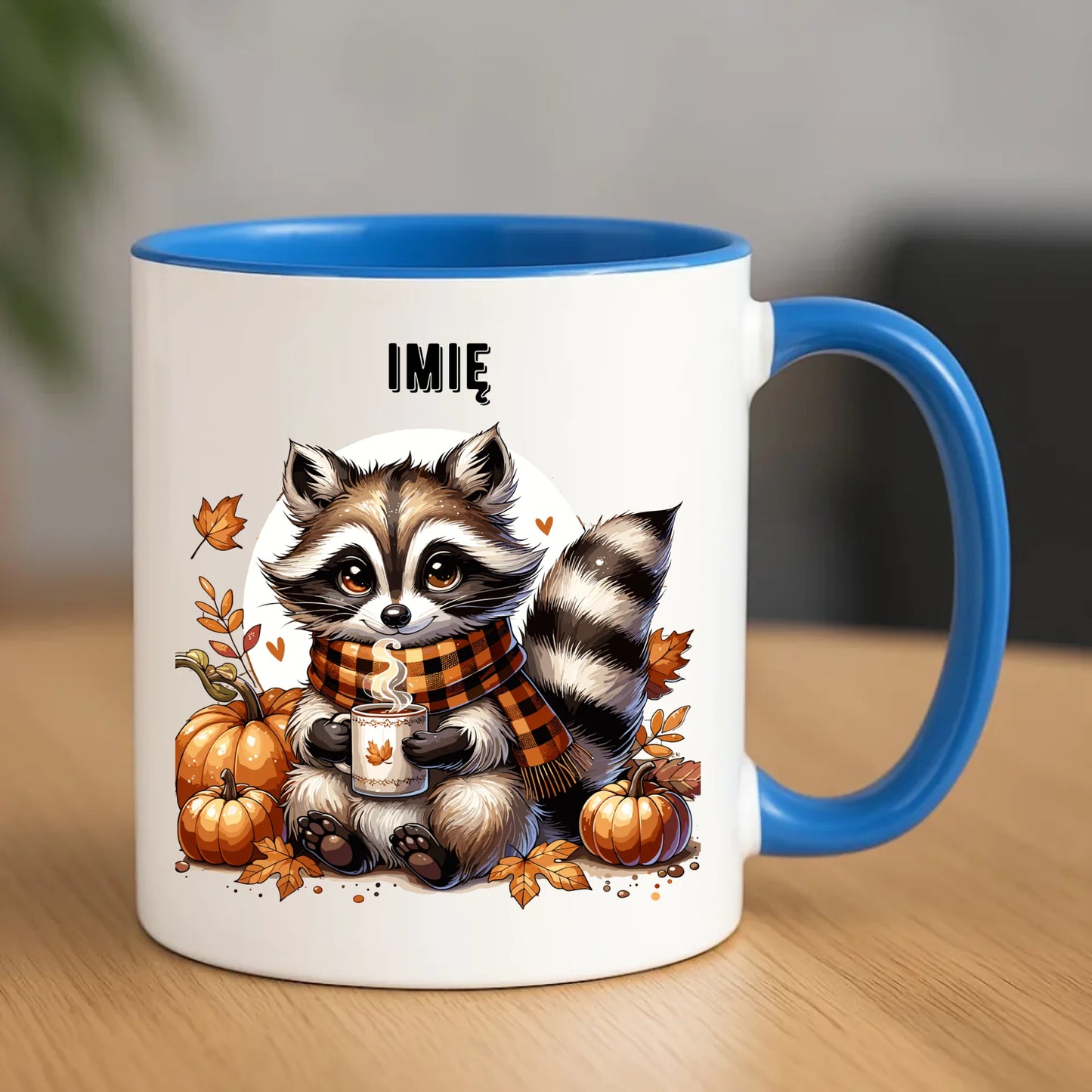 Ceramiczny niebieski kubek z nadrukiem na prezent