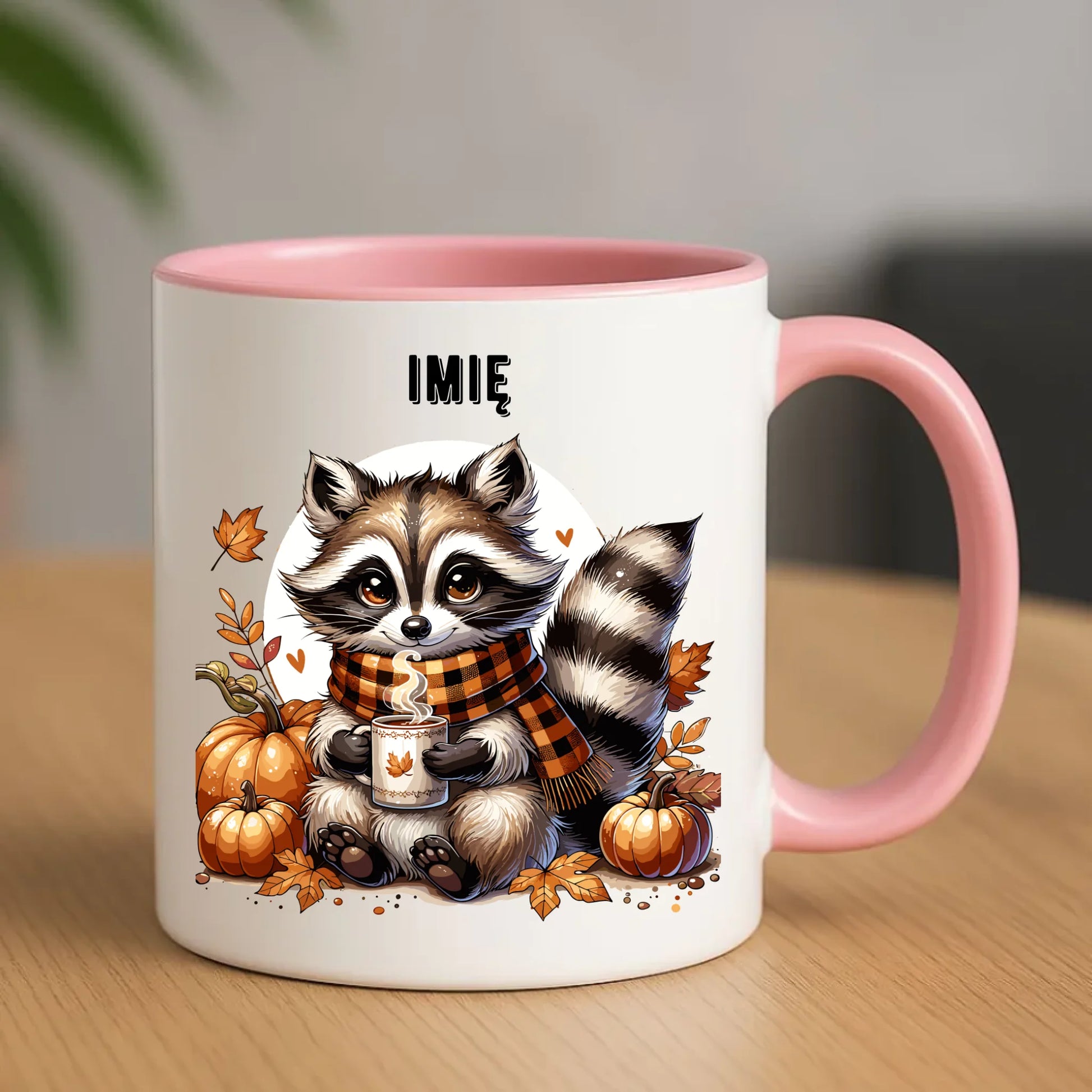 Ceramiczny różowy kubek z nadrukiem na prezent