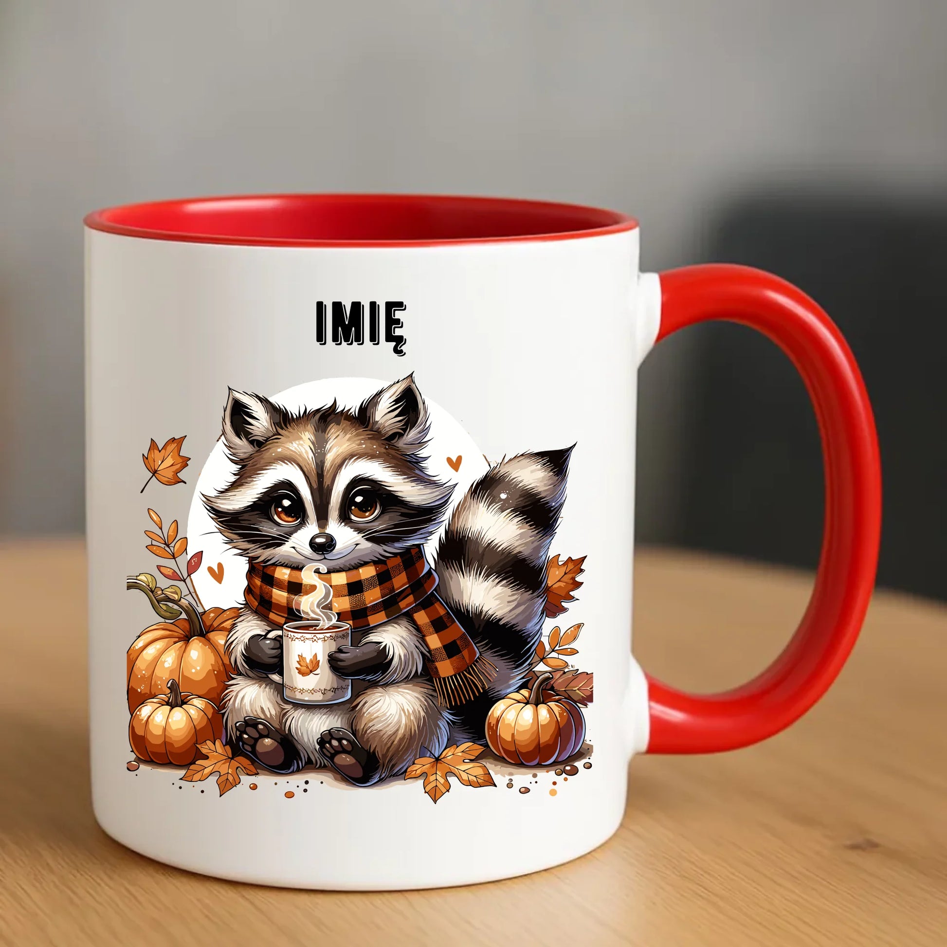 Ceramiczny czerwony kubek z nadrukiem na prezent