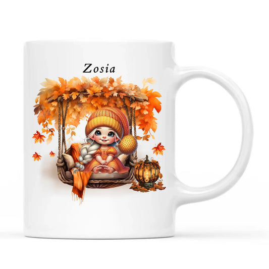 Kubek jesieniara - Dziewczynka z liśćmi - personalizowany JS17 - StoryCups.pl