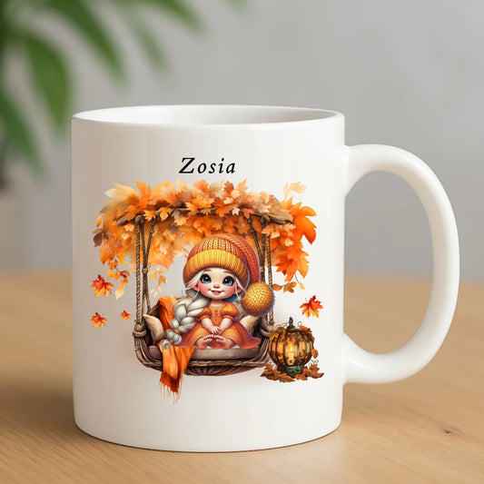 Kubek jesieniara - Dziewczynka z liśćmi - personalizowany JS17 - StoryCups.pl