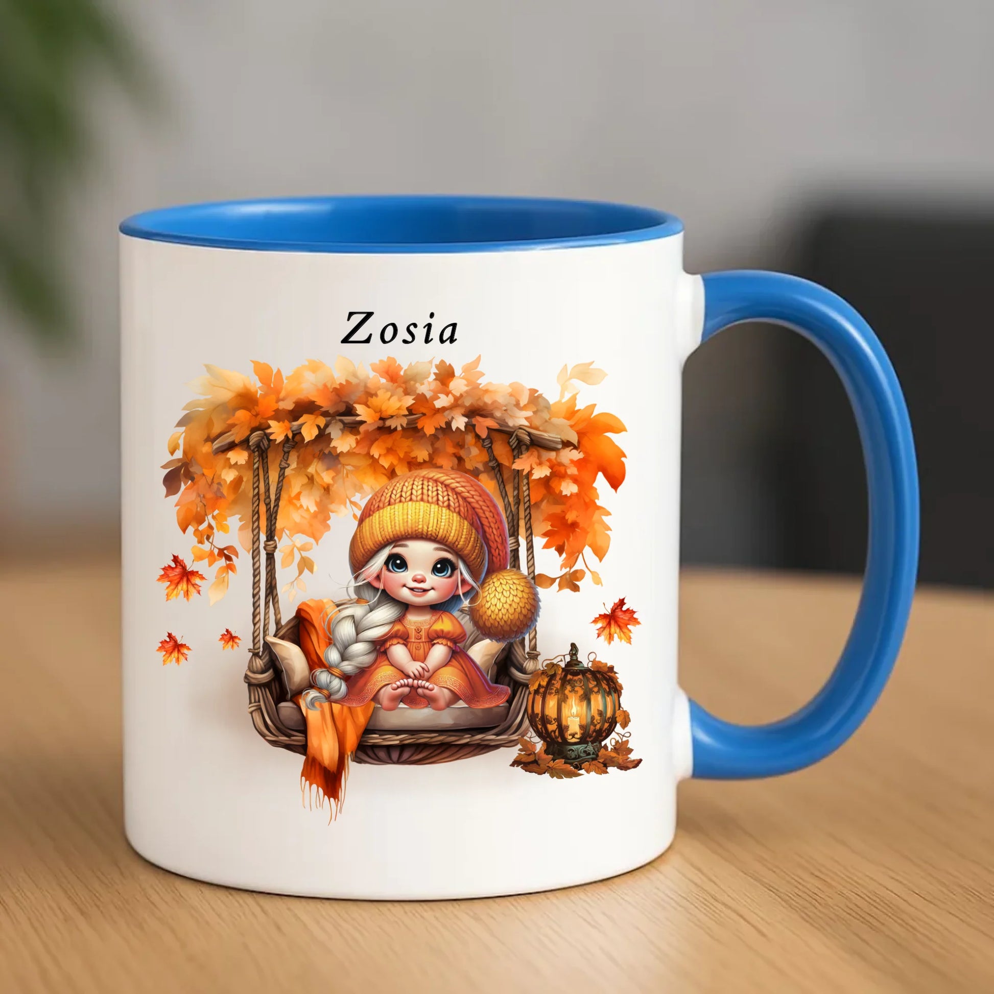 Ceramiczny niebieski kubek z nadrukiem na prezent