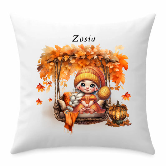 Poduszka jesieniara - Dziewczynka z liśćmi - personalizowana JS17 - StoryCups.pl