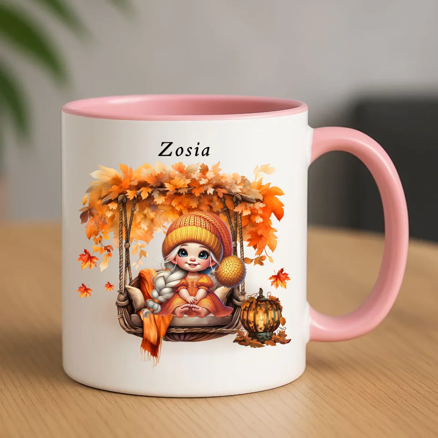 Ceramiczny różowy kubek z nadrukiem na prezent