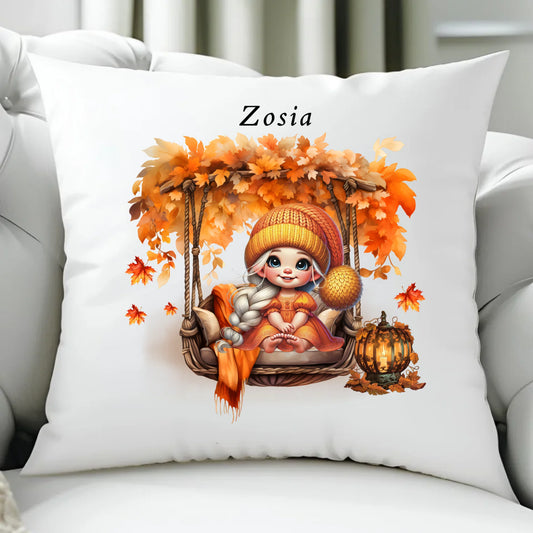 Poduszka jesieniara - Dziewczynka z liśćmi - personalizowana JS17 - StoryCups.pl