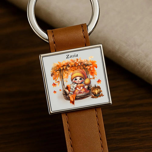 Brelok jesieniara - Dziewczynka z liśćmi - personalizowany JS17 - StoryCups.pl
