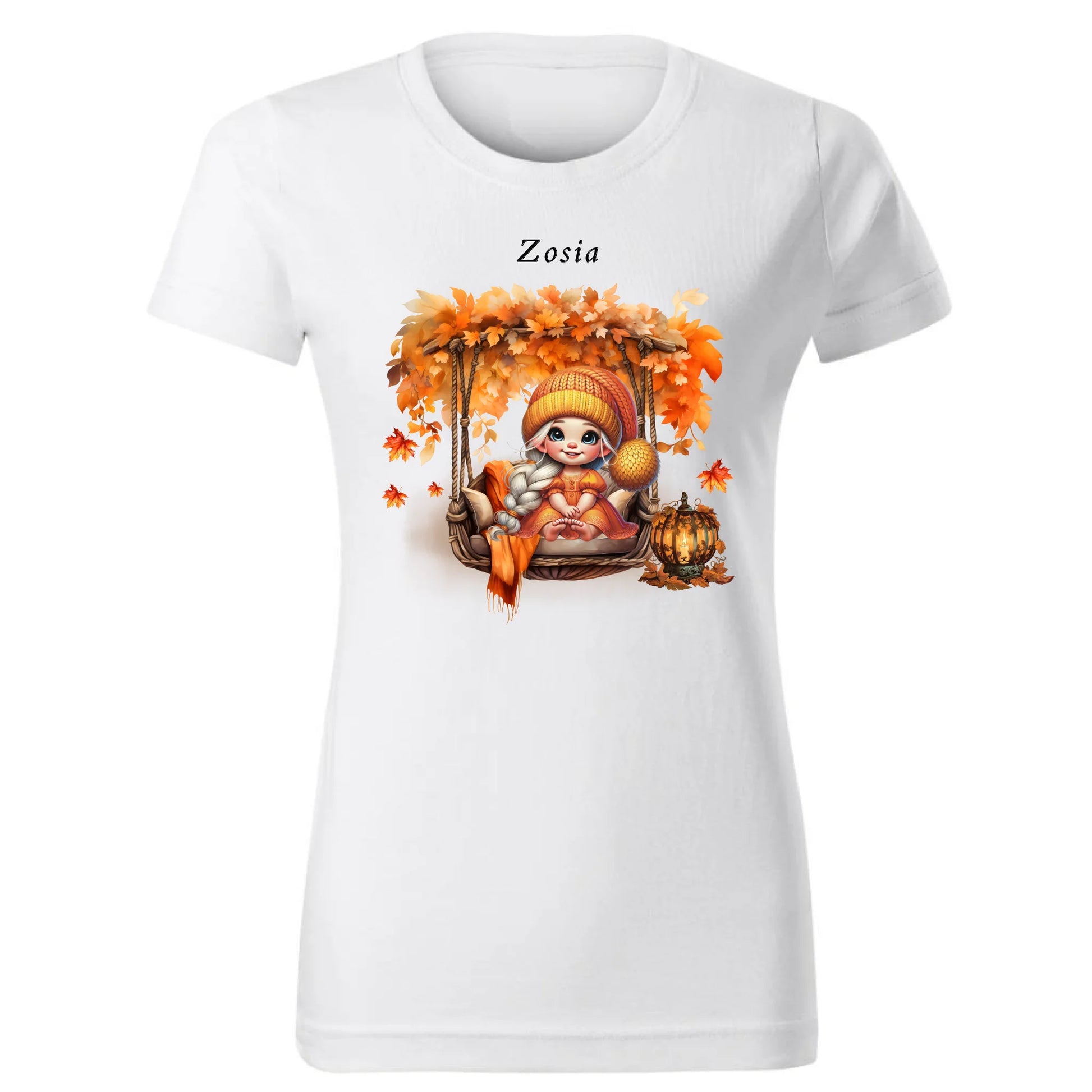 Koszulka damska jesieniara - Dziewczynka z liśćmi - personalizowana JS17 - StoryCups.pl