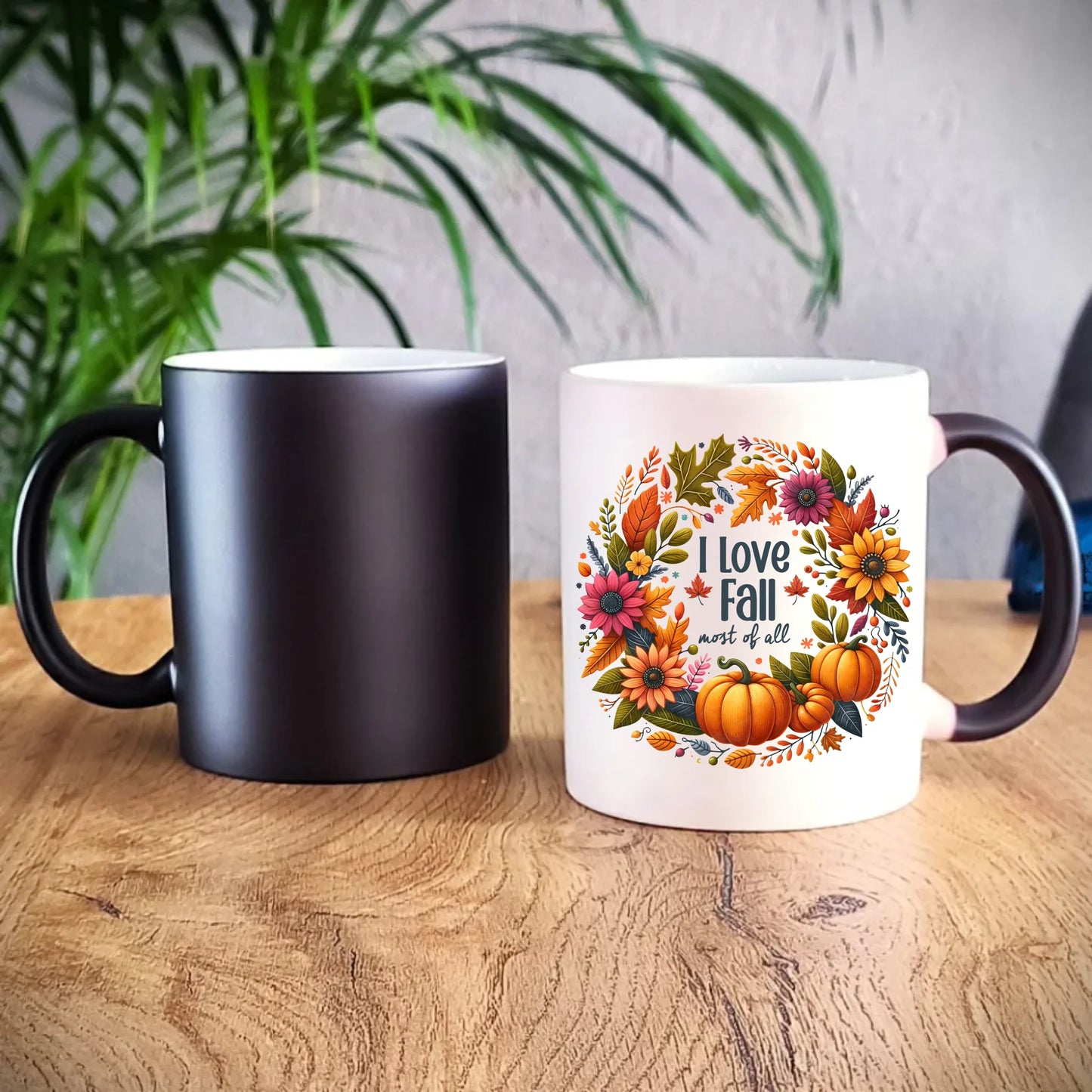 Kubek magiczny jesienny - Kocham jesień - dynia z liśćmi JS03 - StoryCups.pl