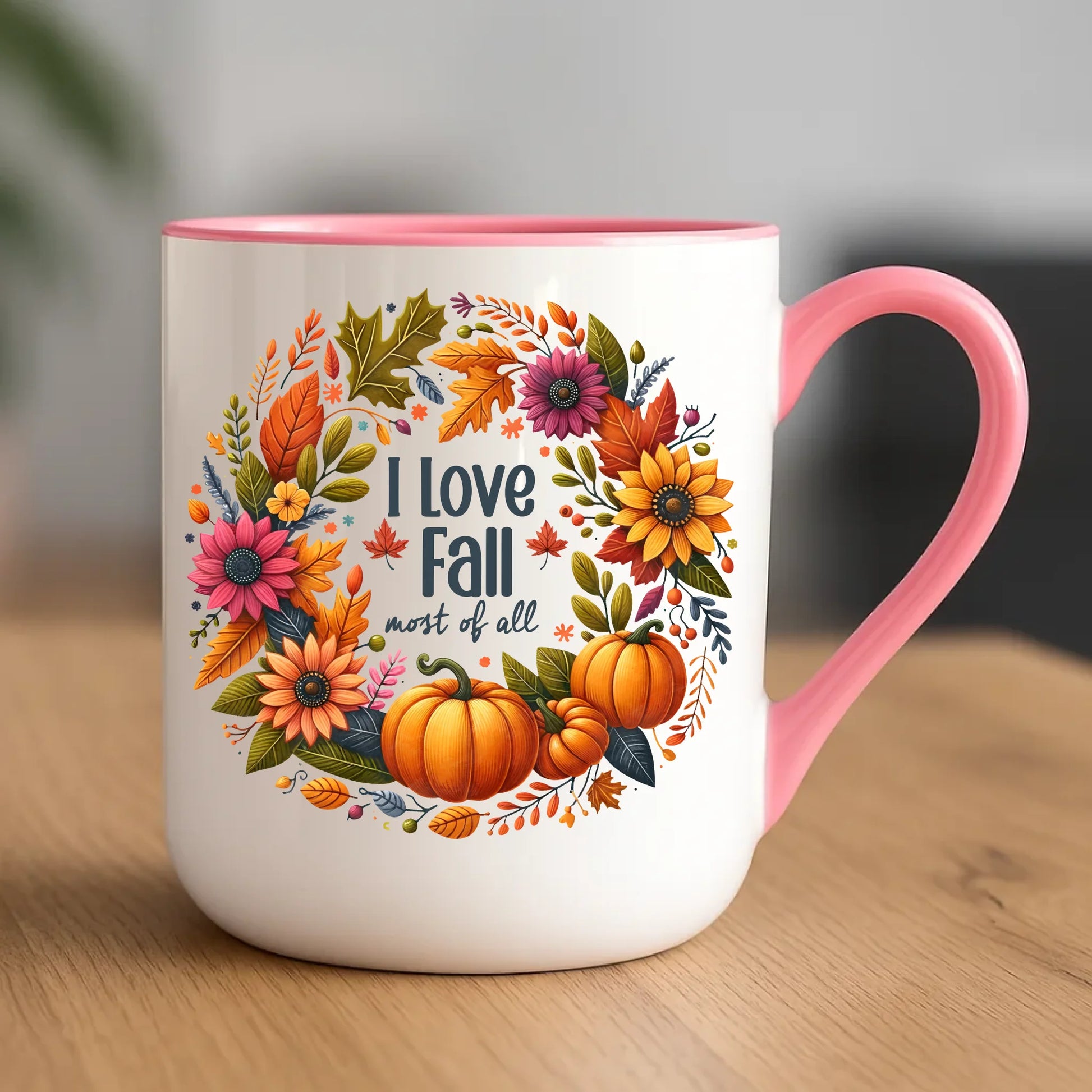 Kubek elegant jesienny - Kocham jesień - dynia z liśćmi JS03 - StoryCups.pl