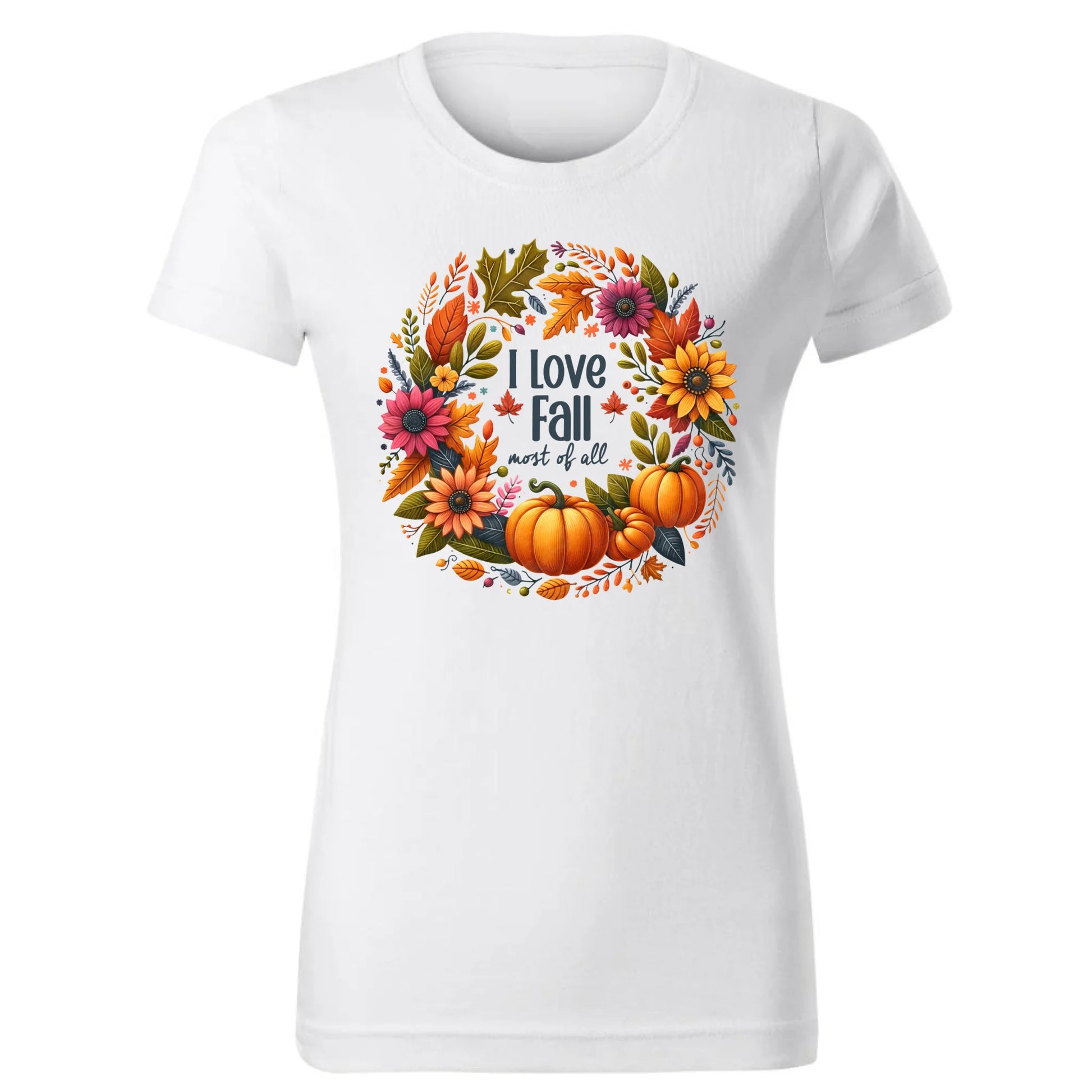Koszulka damska jesieniara - Kocham jesień - dynia z liśćmi JS03 - StoryCups.pl