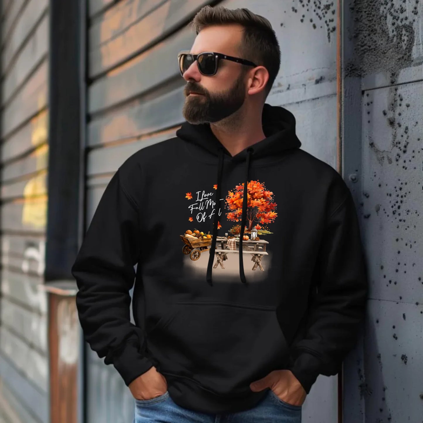 Bluza męska z kapturem jesienna – Jesienny piknik z dyniami JS04 - StoryCups.pl
