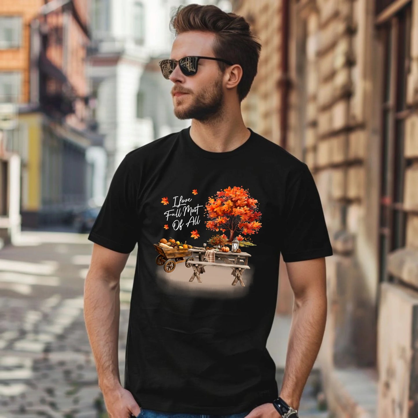 Koszulka męska jesienna - Jesienny piknik z dyniami JS04 - StoryCups.pl