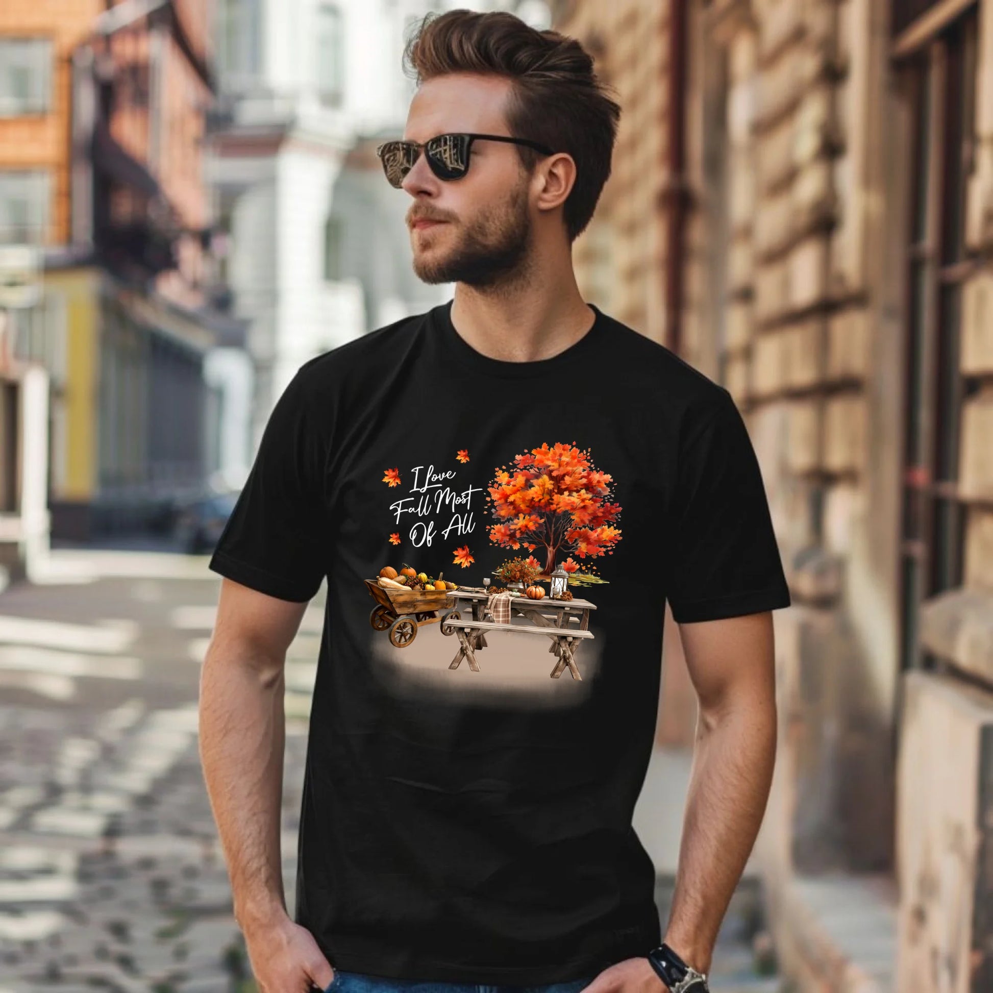 Koszulka męska jesienna - Jesienny piknik z dyniami JS04 - StoryCups.pl