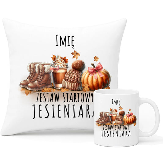 Zestaw poduszka i kubek jesieniara – Zestaw startowy - personalizowana JS05 - StoryCups.pl