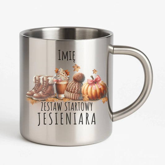 Kubek metalowy jesieniara – Zestaw startowy - personalizowany JS05 - StoryCups.pl