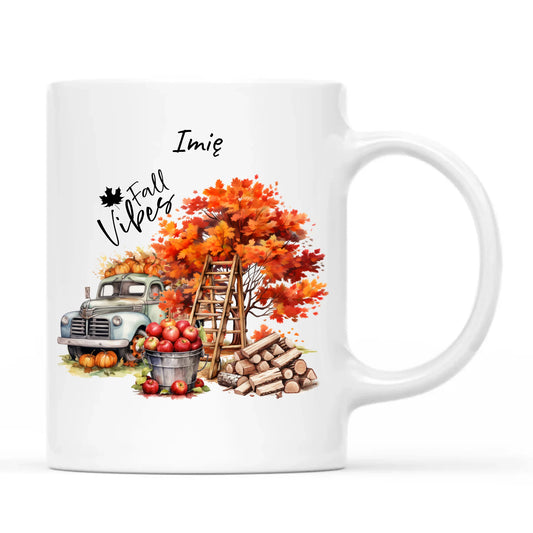 Kubek jesienny – Vintage auto dynie i jabłka – personalizowany JS07 - StoryCups.pl