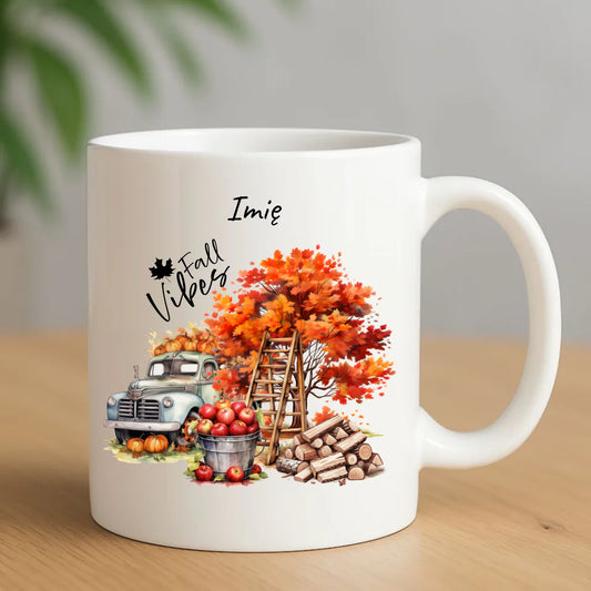 Kubek jesienny – Vintage auto dynie i jabłka – personalizowany JS07 - StoryCups.pl