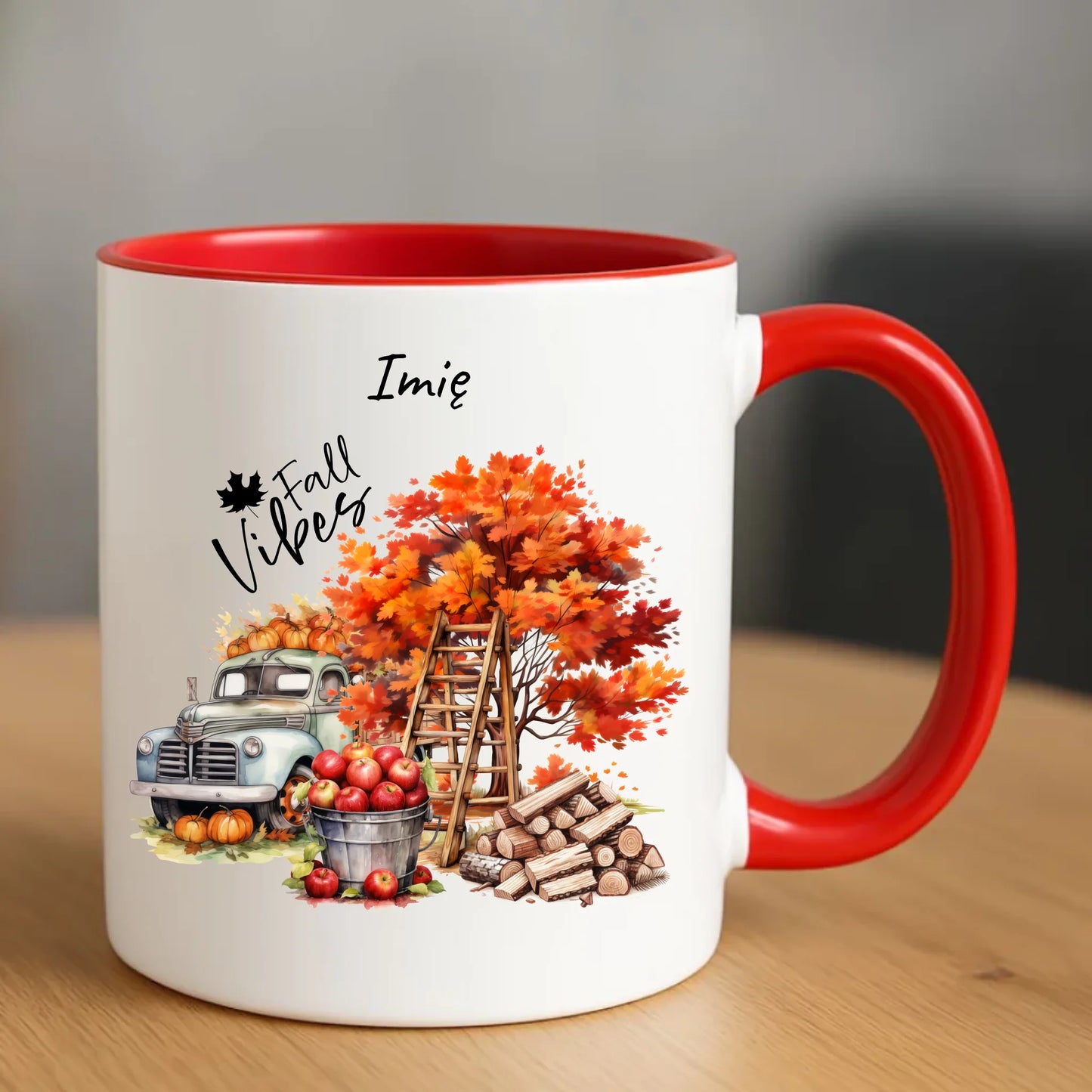 Ceramiczny czerwony kubek z nadrukiem na prezent