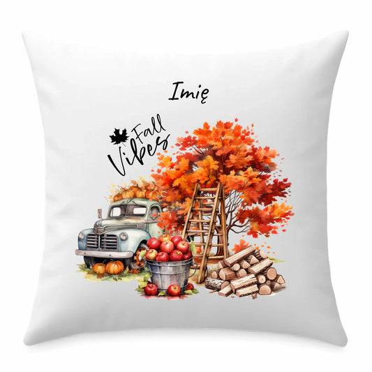 Poduszka jesienna – Vintage auto dynie i jabłka – personalizowana JS07 - StoryCups.pl