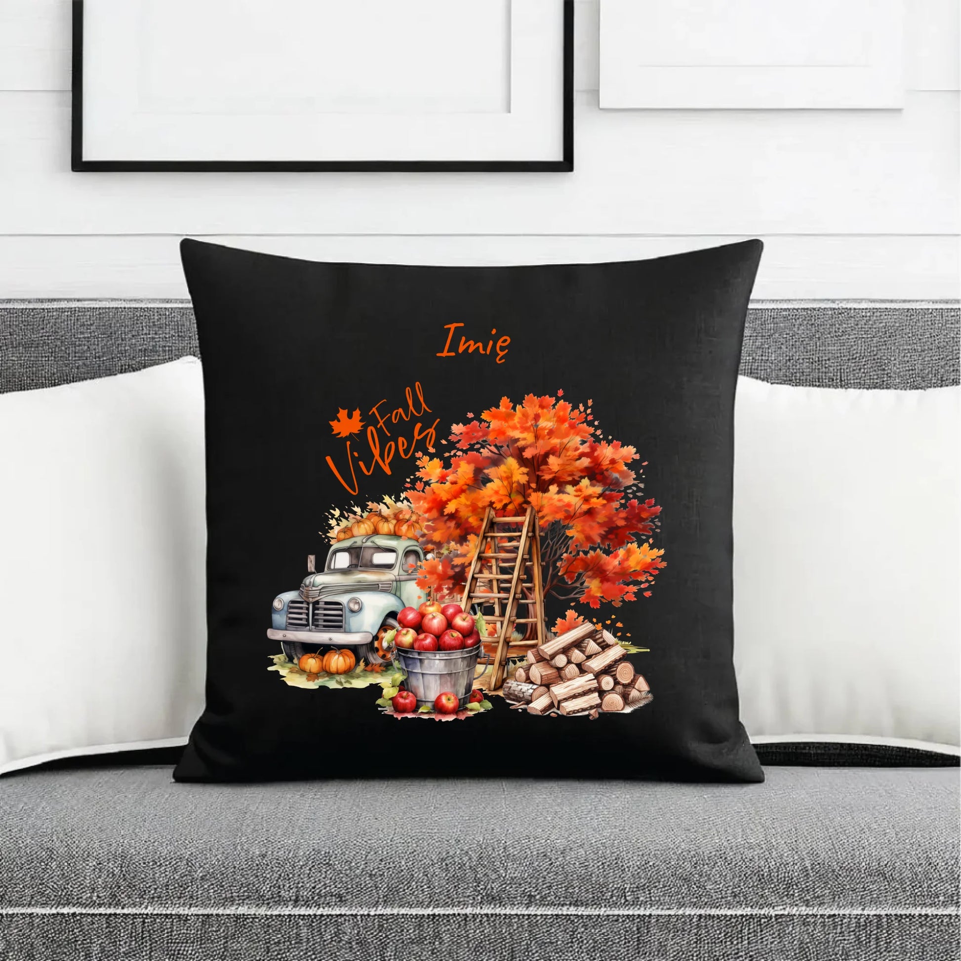 Poduszka dekoracyjna jesienna – Vintage auto dynie i jabłka – personalizowana JS07 - StoryCups.pl