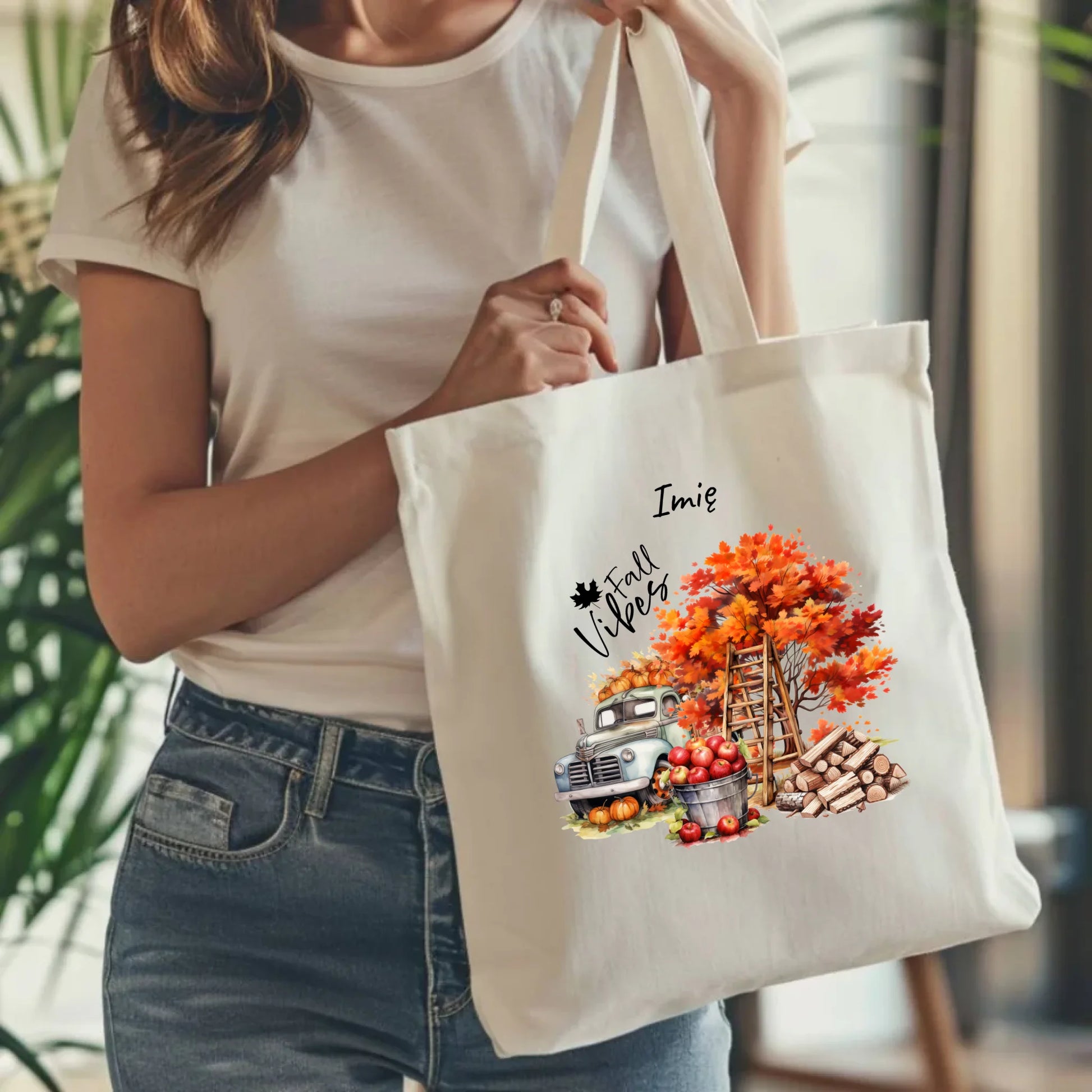 Torba jesienna – Vintage auto dynie i jabłka – personalizowana JS07 - StoryCups.pl