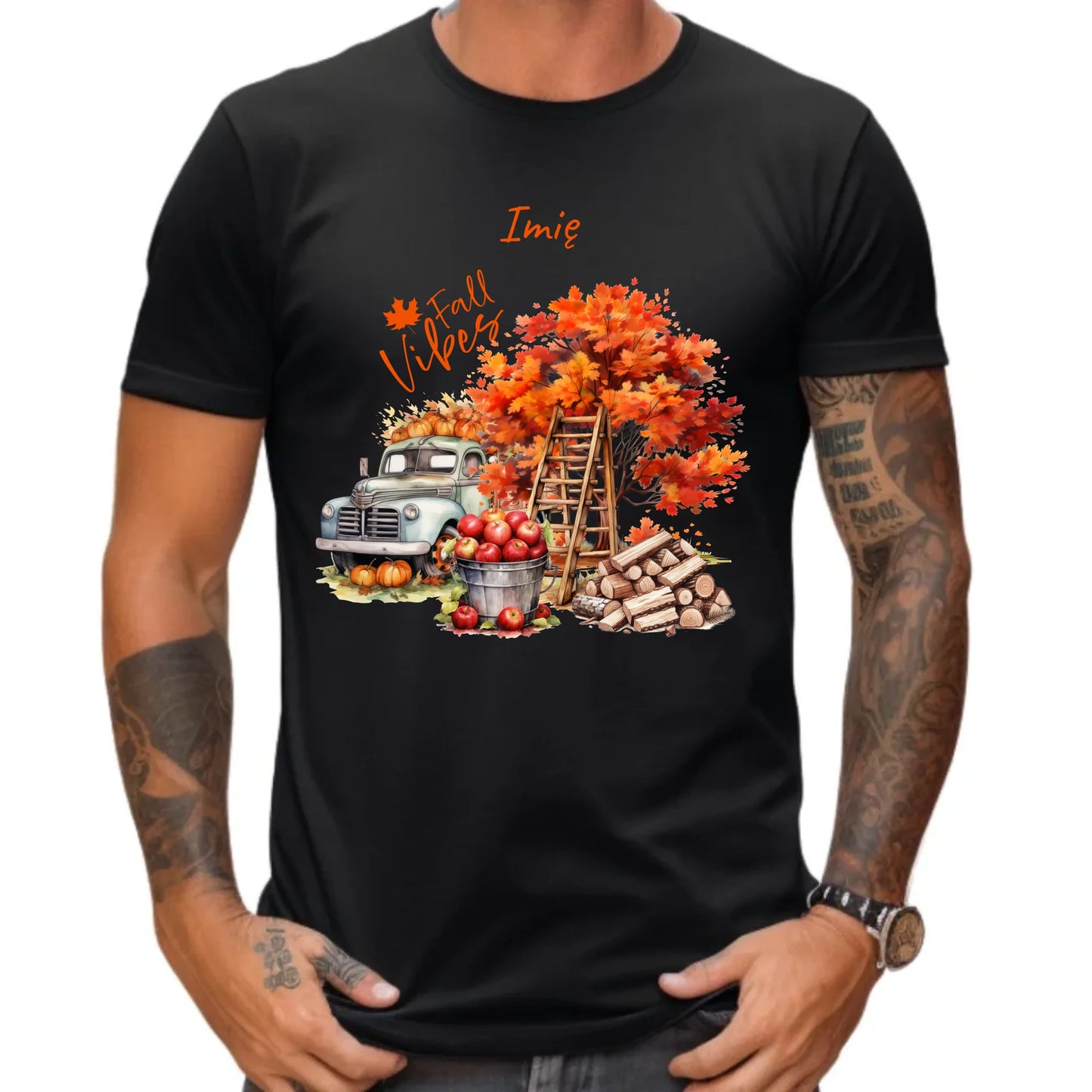 Koszulka męska jesienna – Vintage auto dynie i jabłka – personalizowana JS07 - StoryCups.pl