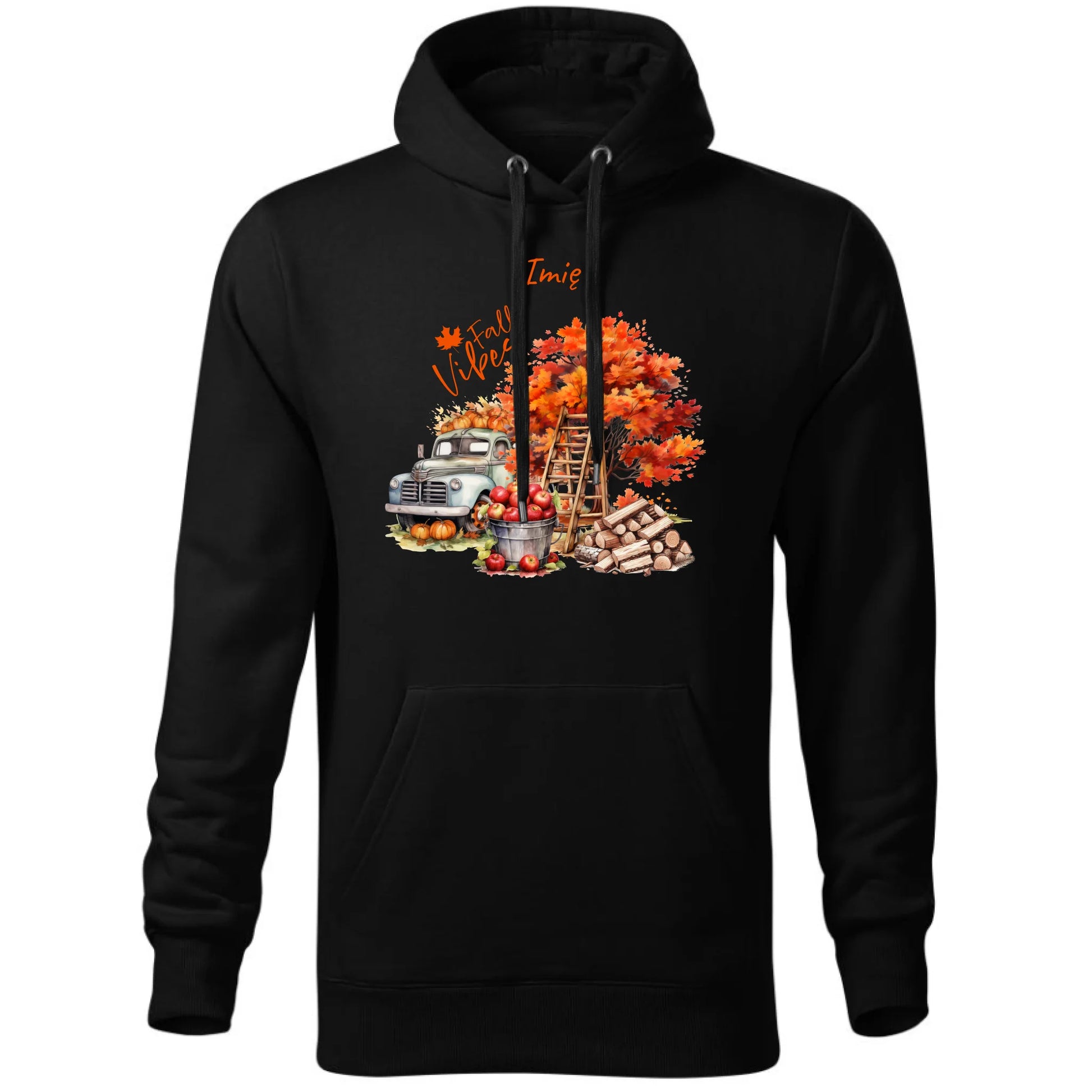 Bluza męska z kapturem jesienna – Vintage auto dynie i jabłka – personalizowana JS07 - StoryCups.pl