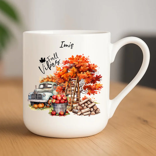 Kubek elegant jesienny – Vintage auto dynie i jabłka – personalizowany JS07 - StoryCups.pl