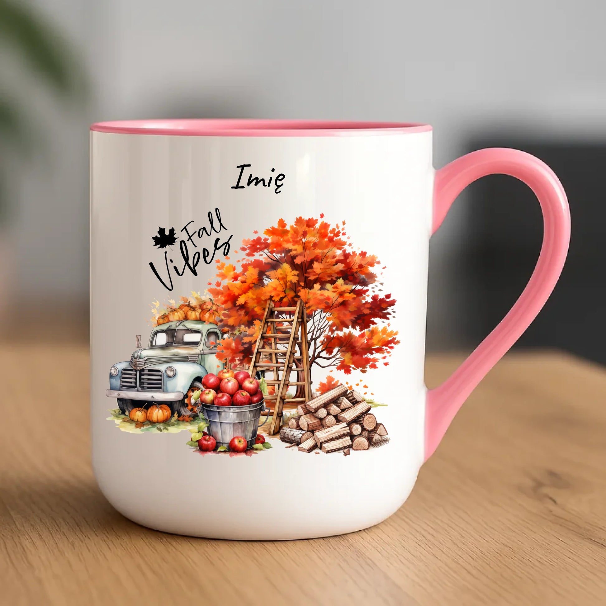 Kubek elegant jesienny – Vintage auto dynie i jabłka – personalizowany JS07 - StoryCups.pl