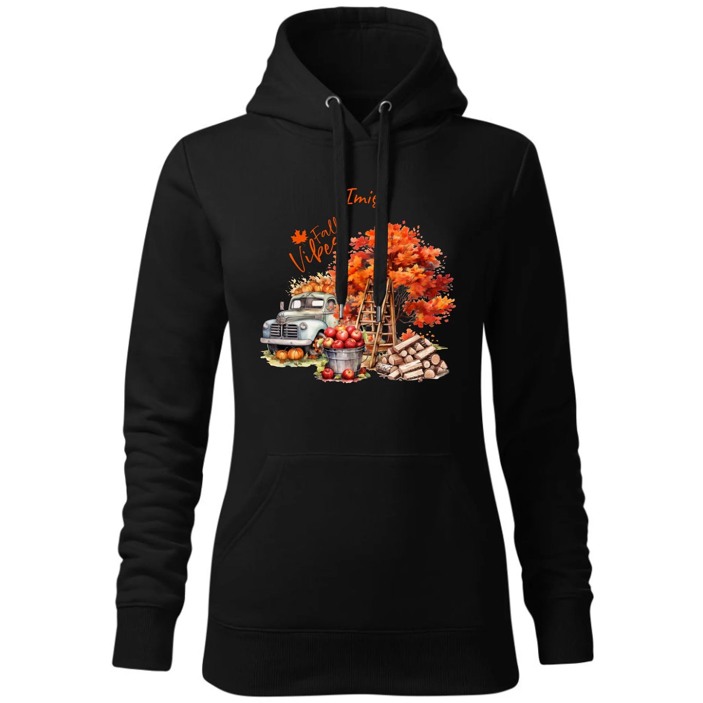 Bluza damska z kapturem jesienna – Vintage auto dynie i jabłka – personalizowana JS07 - StoryCups.pl