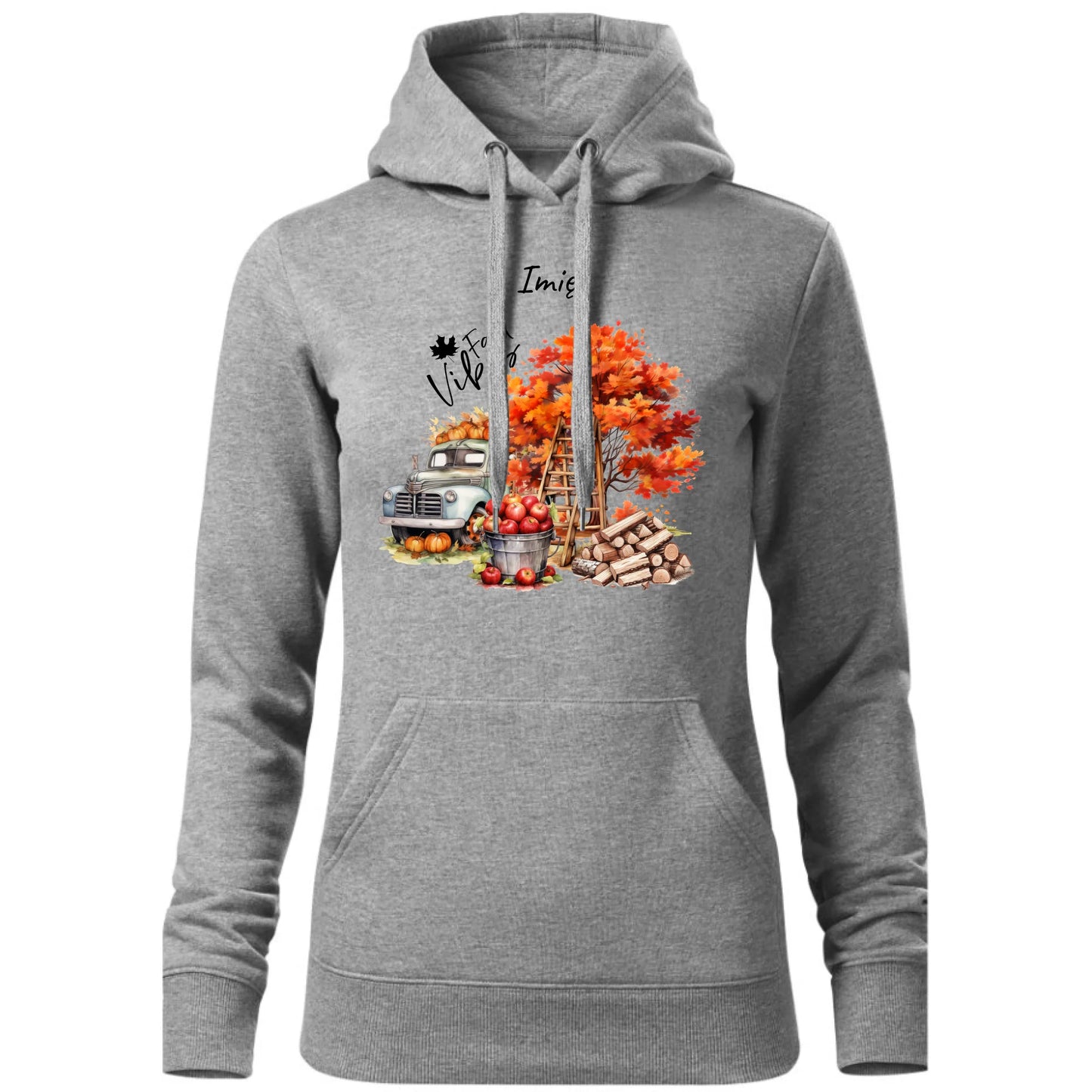 Bluza damska z kapturem jesienna – Vintage auto dynie i jabłka – personalizowana JS07 - StoryCups.pl