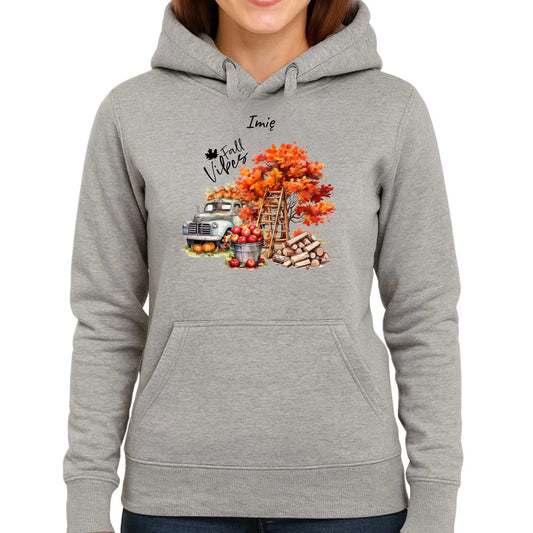 Bluza damska z kapturem jesienna – Vintage auto dynie i jabłka – personalizowana JS07 - StoryCups.pl