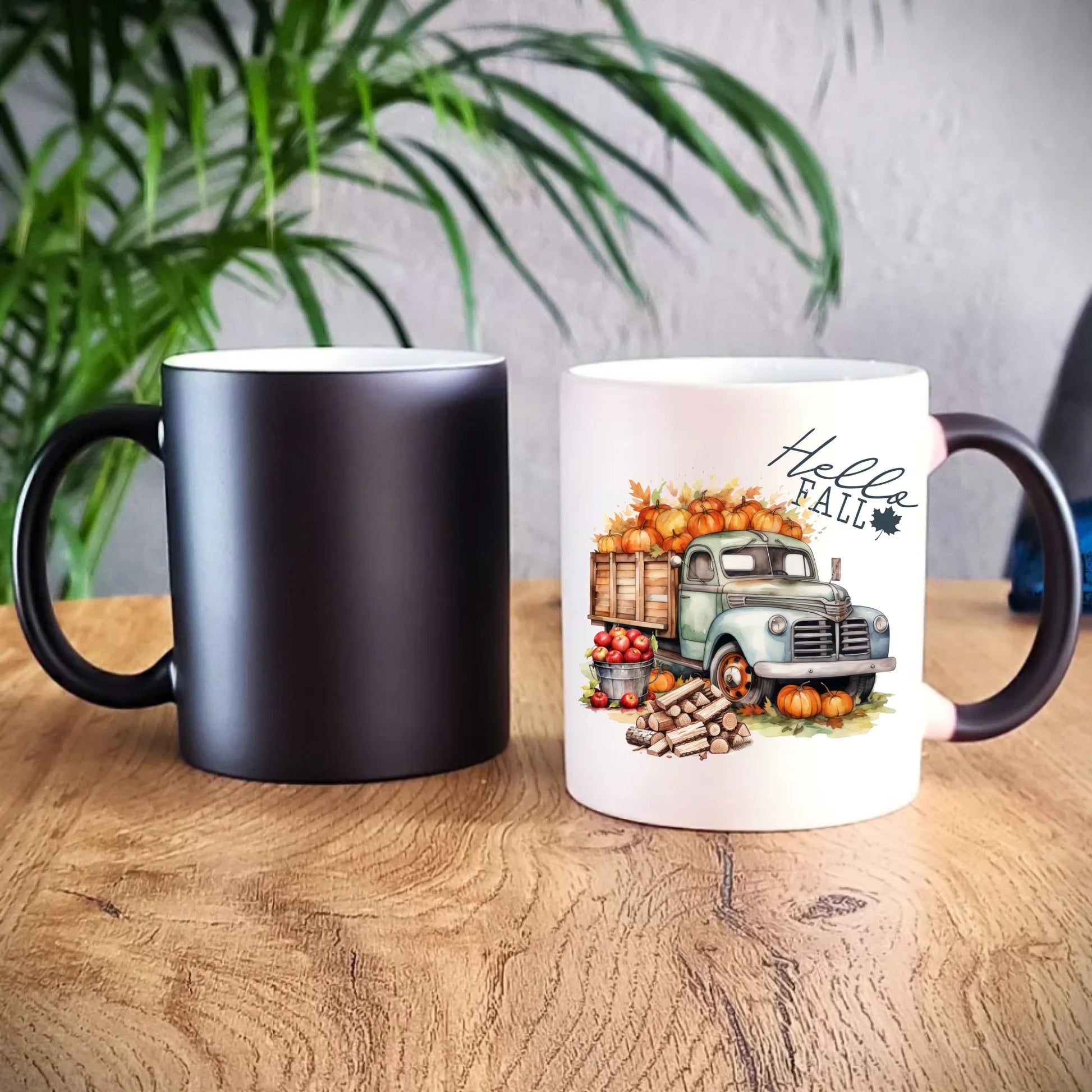 Kubek magiczny jesienny – Hello Fall ciężarówka z dyniami JS08 - StoryCups.pl