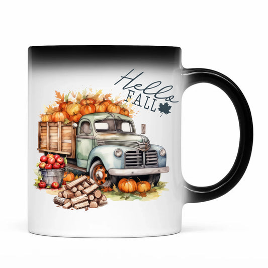 Kubek magiczny jesienny – Hello Fall ciężarówka z dyniami JS08 - StoryCups.pl