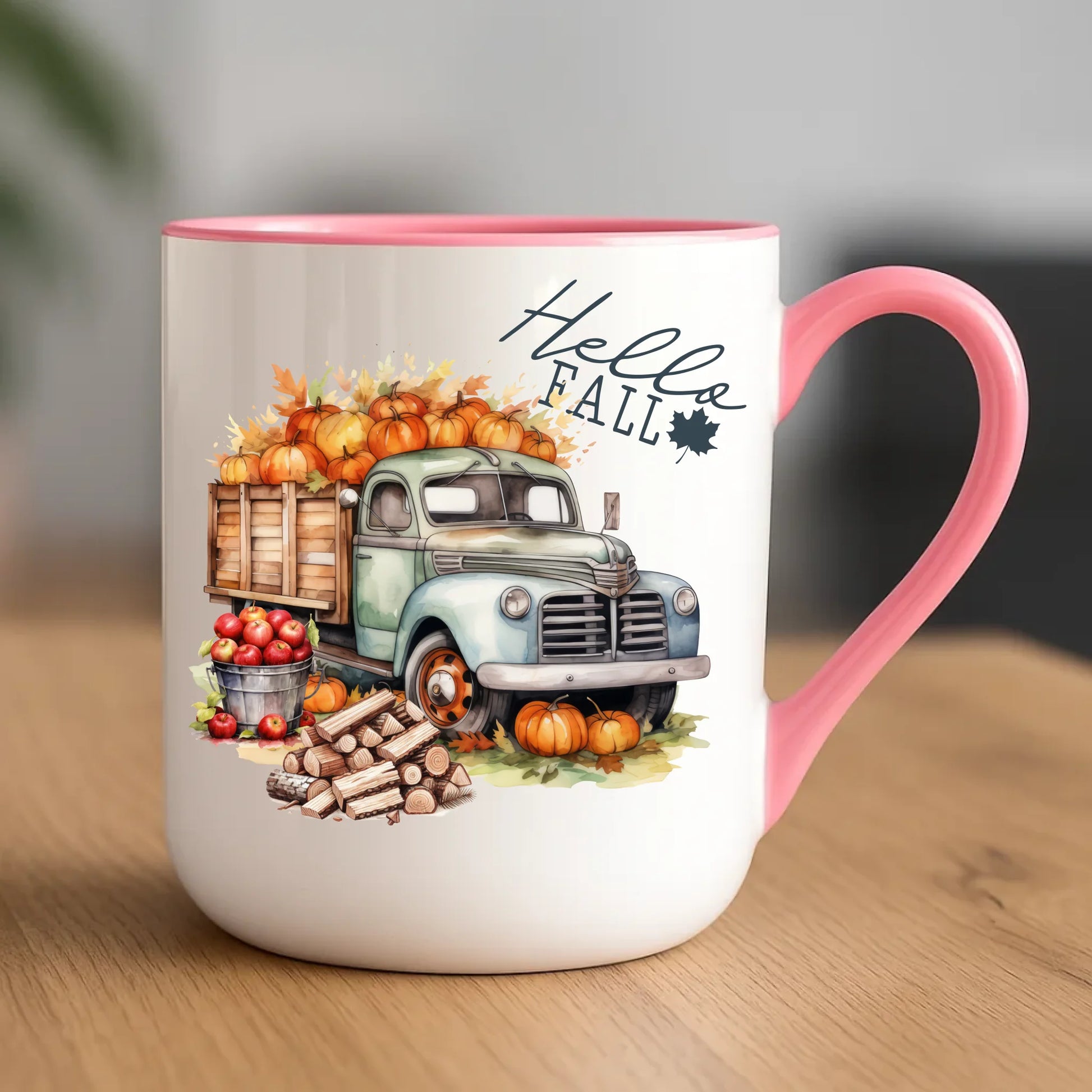 Kubek elegant jesienny – Hello Fall ciężarówka z dyniami JS08 - StoryCups.pl