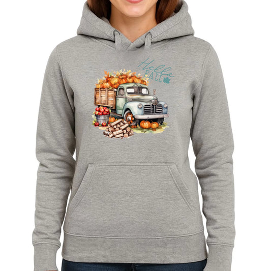 Bluza damska z kapturem – Hello Fall ciężarówka z dyniami JS08 - StoryCups.pl