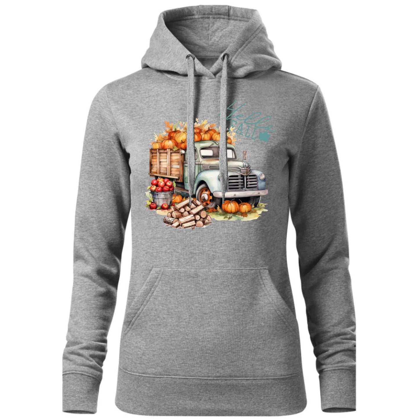 Bluza damska z kapturem – Hello Fall ciężarówka z dyniami JS08 - StoryCups.pl