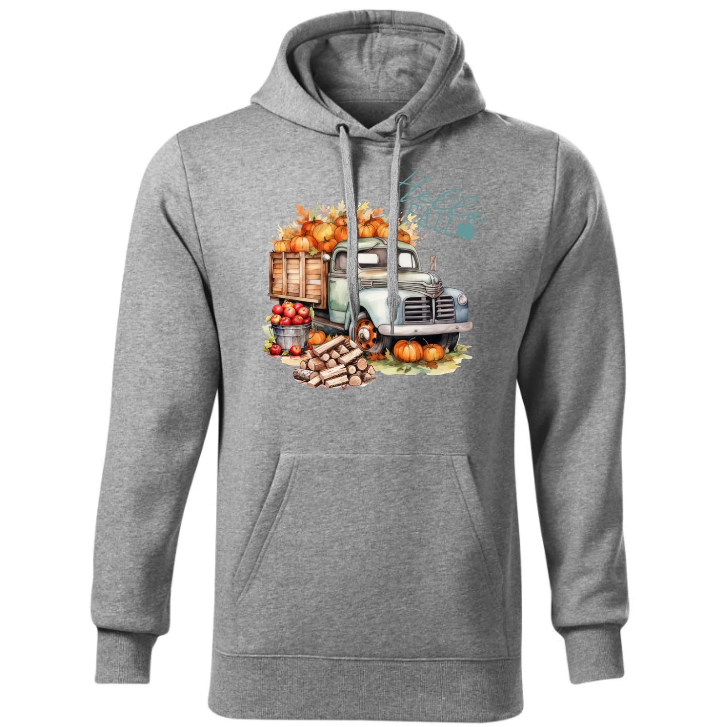 Bluza męska z kapturem jesienna – Hello Fall ciężarówka z dyniami JS08 - StoryCups.pl