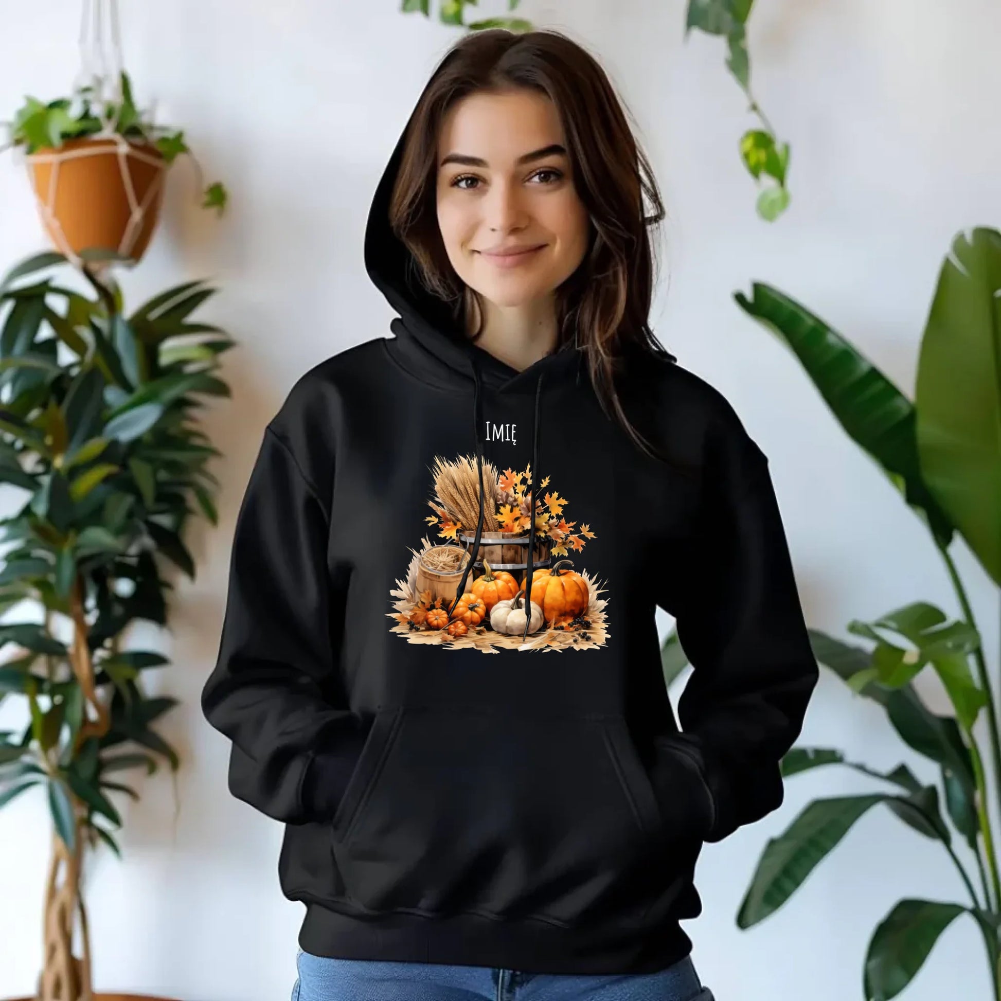 Bluza damska z kapturem jesieniara - Harvest vibes - personalizowana JS09 - StoryCups.pl