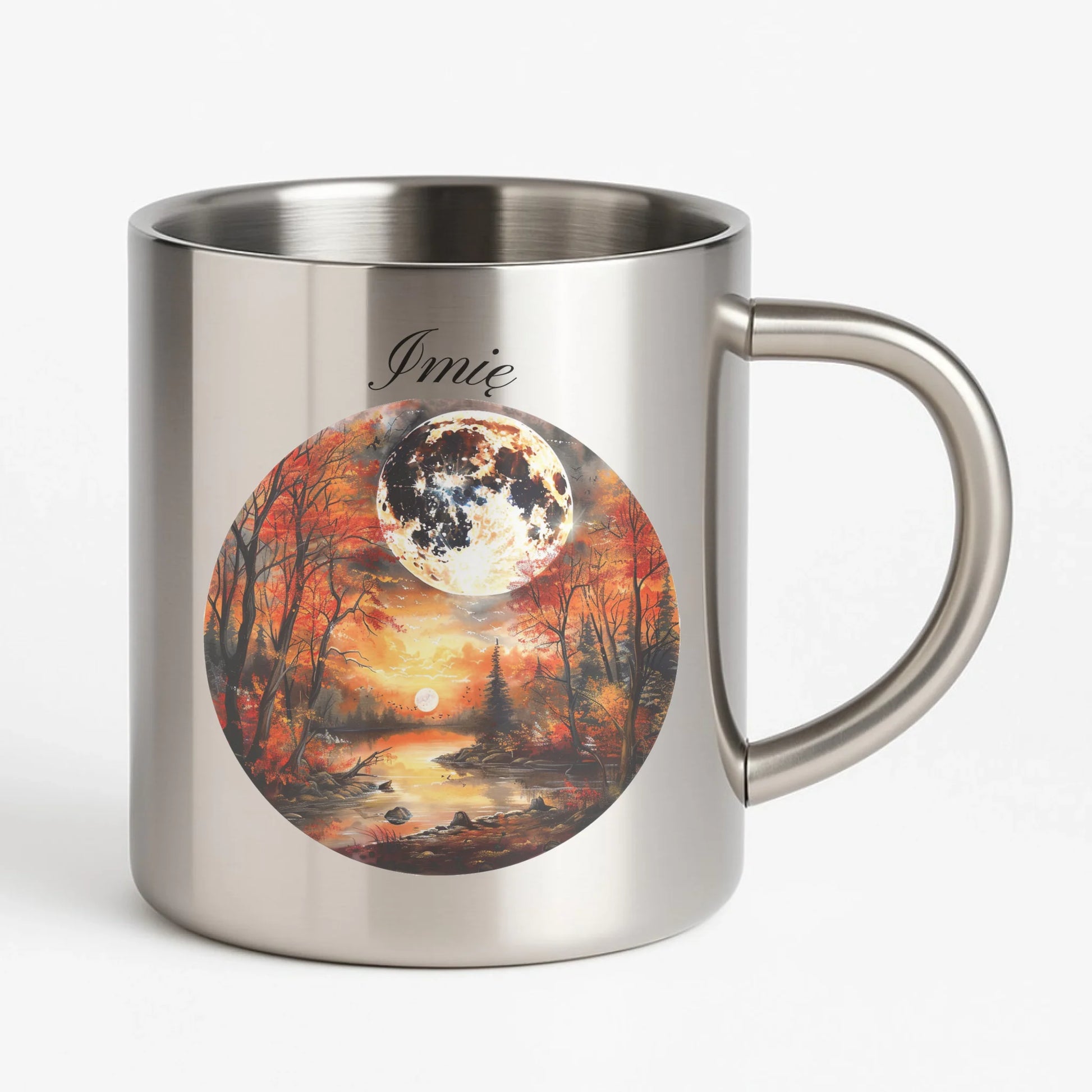 Kubek metalowy jesieniara - Pełnia księżyca - personalizowany JS10 - StoryCups.pl