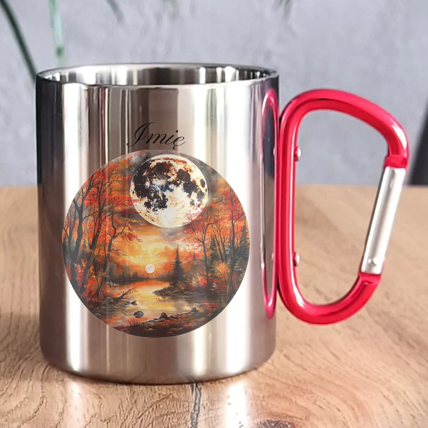 Kubek metalowy jesieniara - Pełnia księżyca - personalizowany JS10 - StoryCups.pl