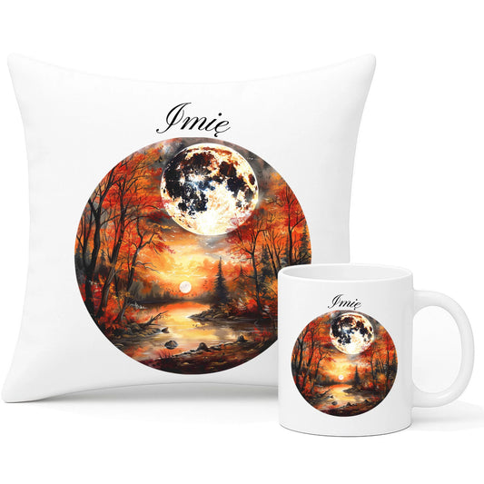 Zestaw poduszka i kubek jesieniara - Pełnia księżyca - personalizowany JS10 - StoryCups.pl