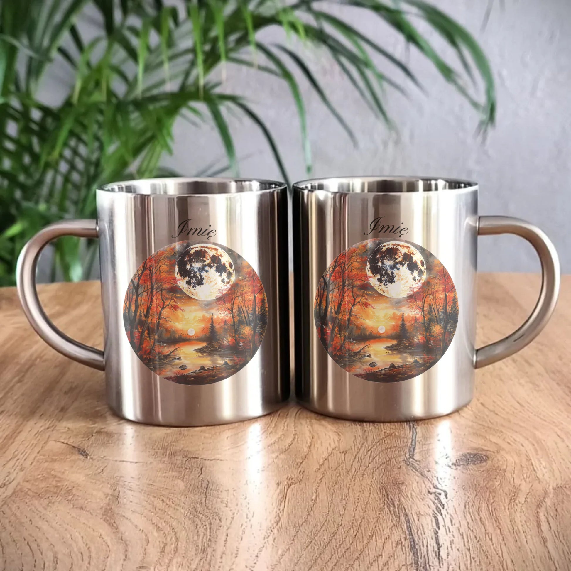 Kubek metalowy jesieniara - Pełnia księżyca - personalizowany JS10 - StoryCups.pl