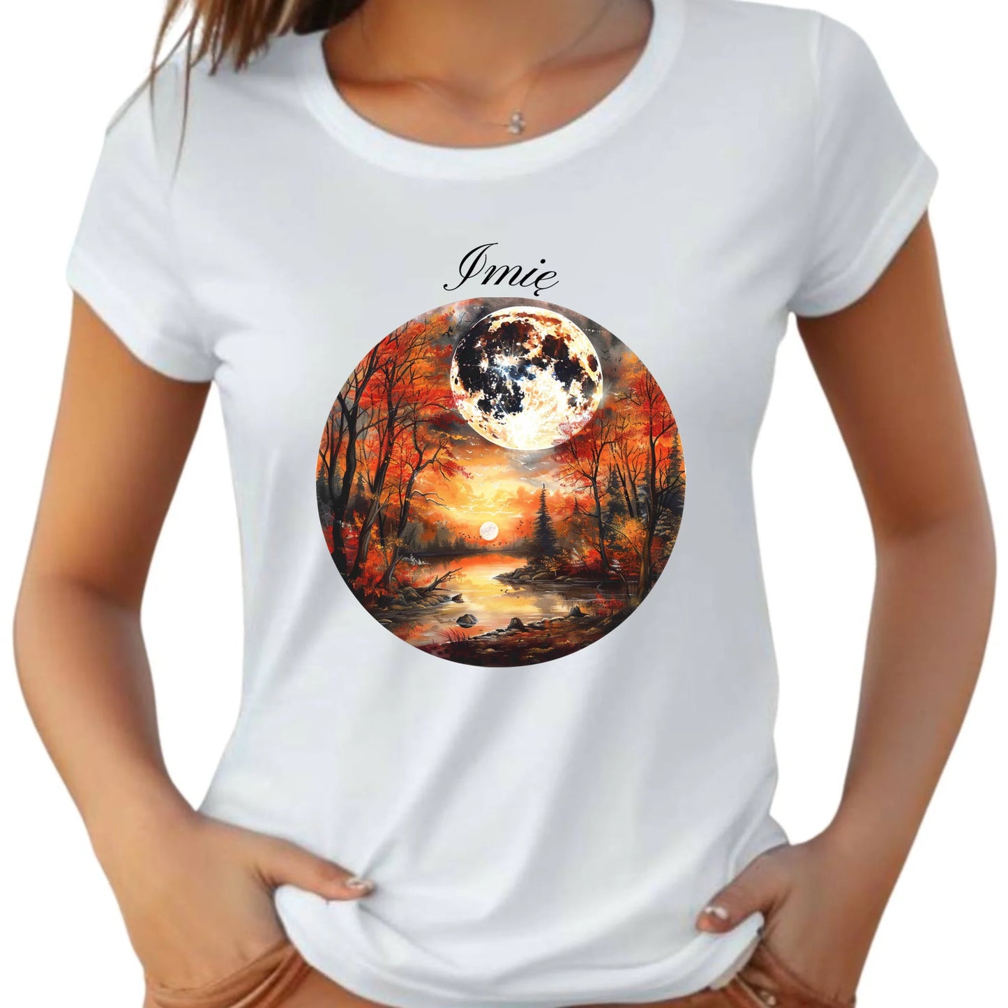 Koszulka damska jesieniara - Pełnia księżyca - personalizowana JS10 - StoryCups.pl