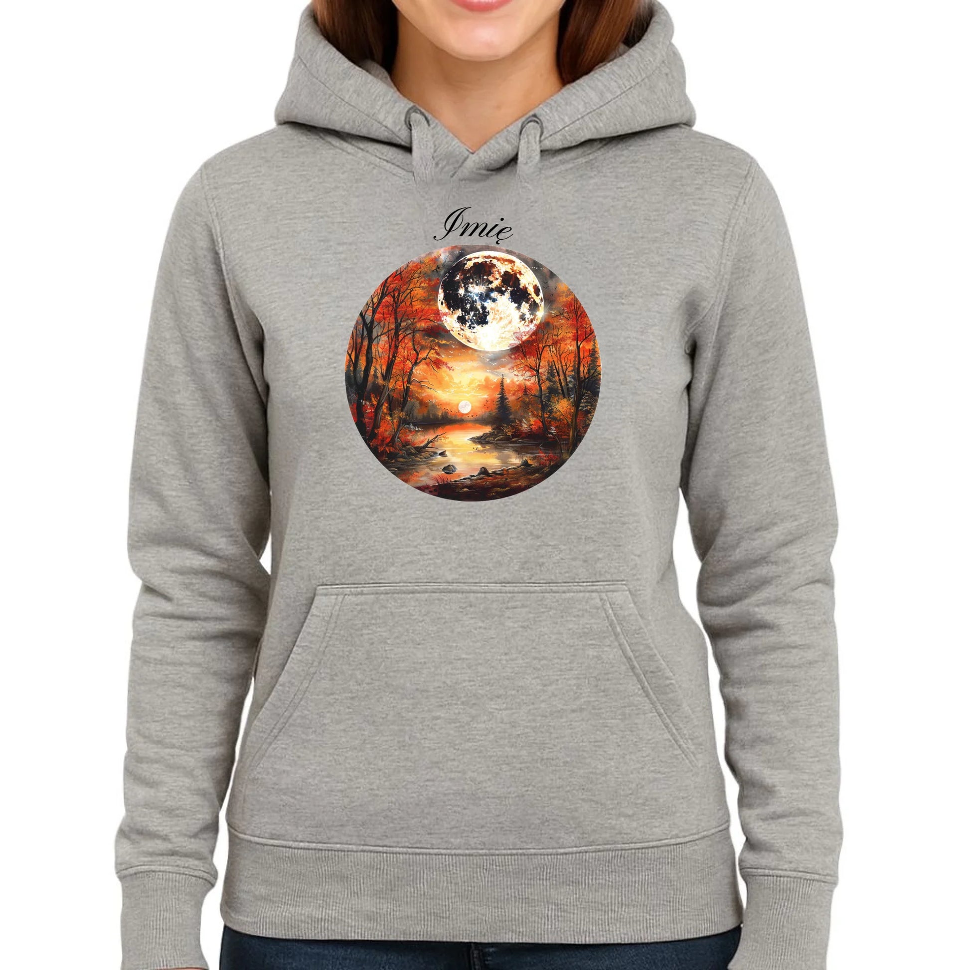 Bluza damska z kapturem jesieniara - Pełnia księżyca - personalizowana JS10 - StoryCups.pl