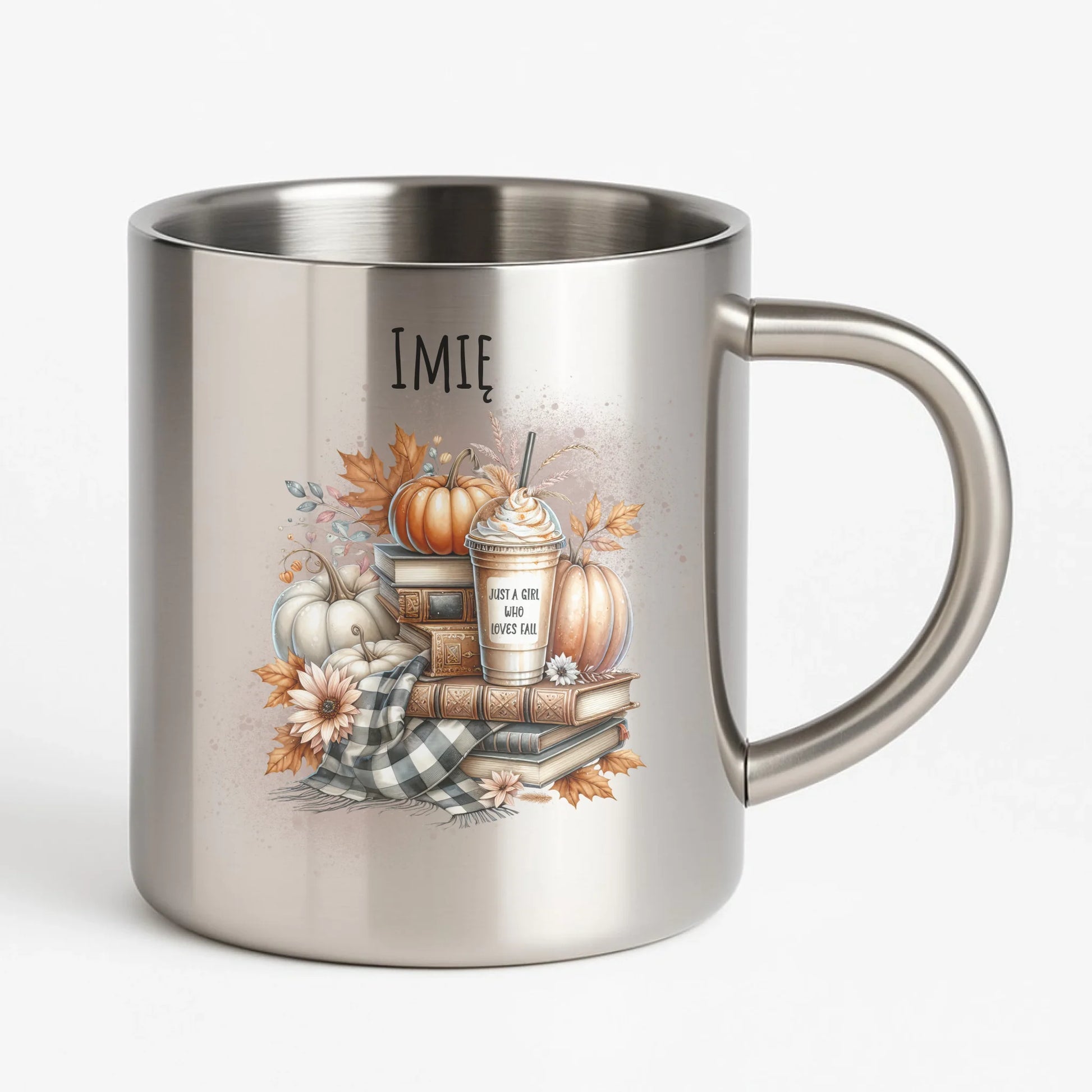Kubek metalowy jesienny - Książkara - personalizowany JS14 - StoryCups.pl