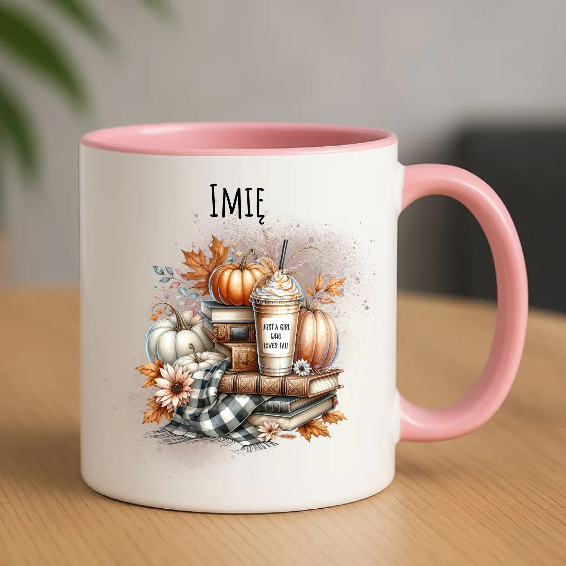 Ceramiczny różowy kubek z nadrukiem na prezent