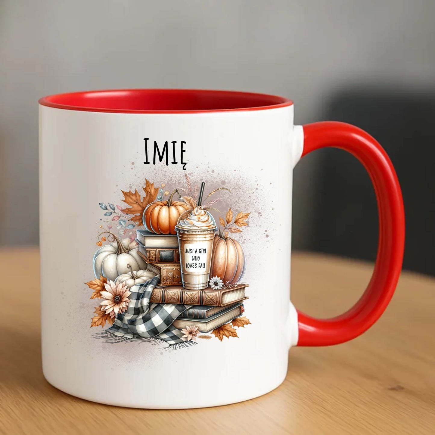 Ceramiczny czerwony kubek z nadrukiem na prezent