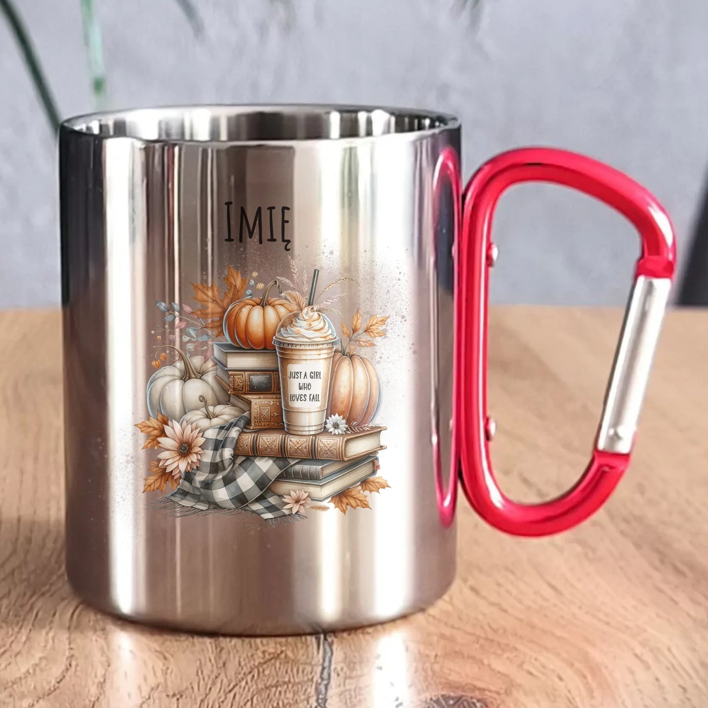 Kubek metalowy jesienny - Książkara - personalizowany JS14 - StoryCups.pl